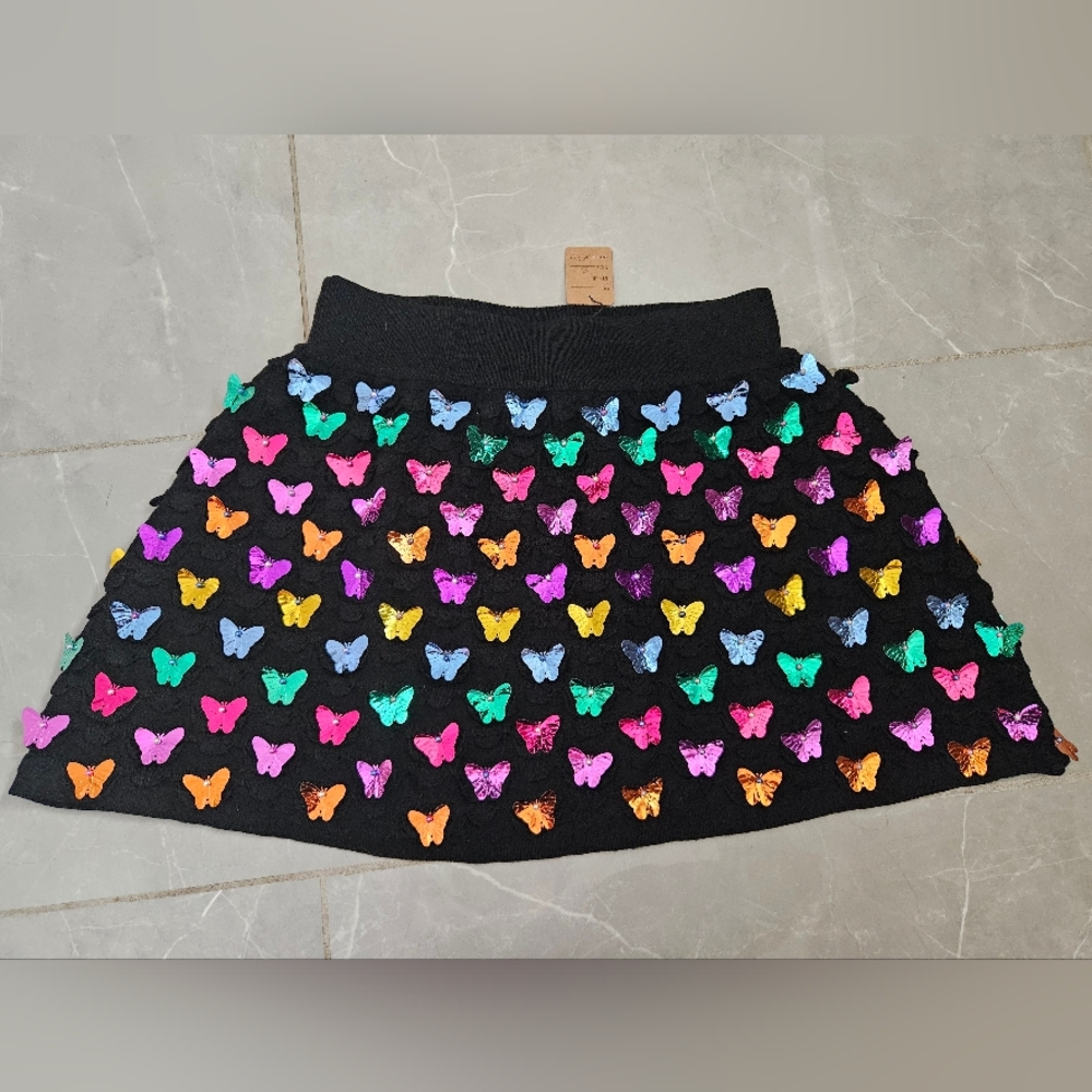 Colorful Butterfly Embellished Black Skirt
